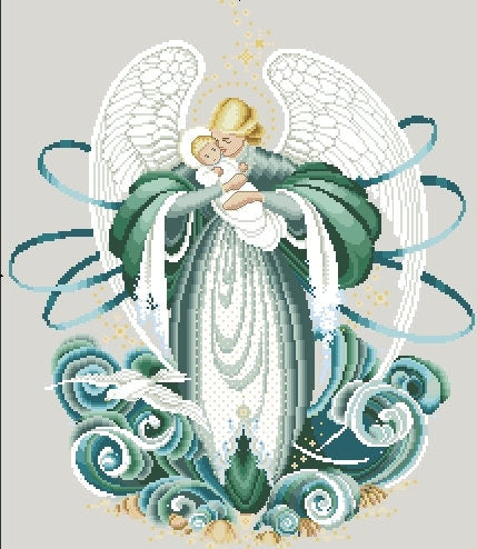 Schema punto croce SAGA PDF + XSD my NEWBORN ANGEL cross stitch fantasyangel of the sea cross stitch baby patterns  facile da stampare