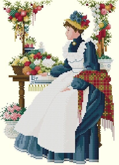 Schema punto croce SAGA PDF XSD COUNTRY FAIR WOMAN and FRUIT cross stitch  LADY dmc patterns facile da stampare