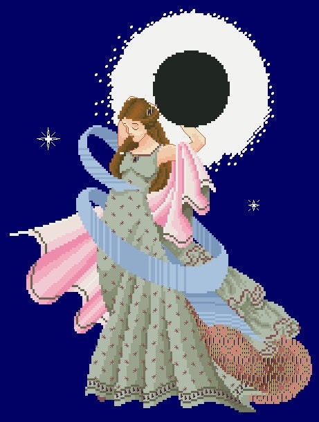 Schema punto croce SAGA PDF + XSD DONNA ECLISSI LUNA cross stitch patterns facile da stampare