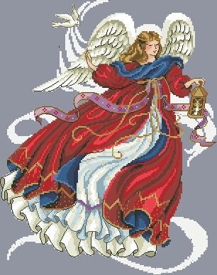 Schema punto croce SAGA PDF XSD guiding ANGELO della pace colombe CHRISTMAS angel and doves cross stitch dmc pattern keeper facile da stampare