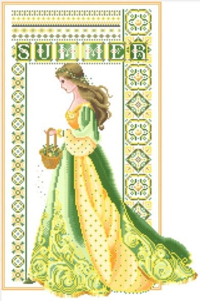 Schema punto croce PDF PK +  PAT SUMMER LADY cross stitch woman flower dama rinascimento seasons medioevo magic night facile da stampare