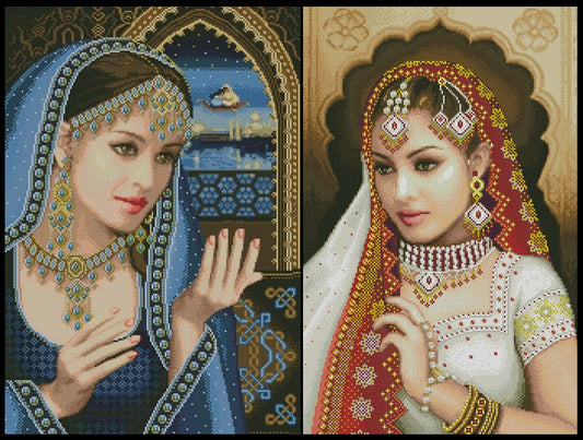 2 Schemi punto croce SAGA PDF + XSD PK INDIAN BRIDAL sposa princess cross stitch royal beauty Arab woman lady pattern keeper facile da stampare