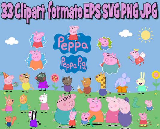 RACCOLTA 33 CLIPART PEPPA PIG SVG EPS PNG JPEG IMMAGINI VETTORIALI VECTOR FILE