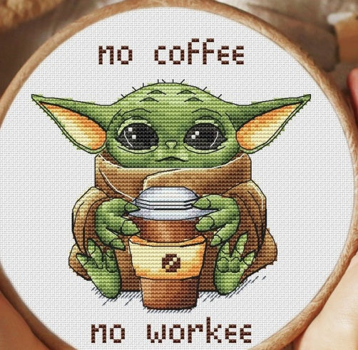 5 Schemi punto croce PDF STAR WARS yoda THANKSGIVING day CHRISTMAS HALLOWEEN coffe break cross stitch nascita mago baby shower facili da stampare